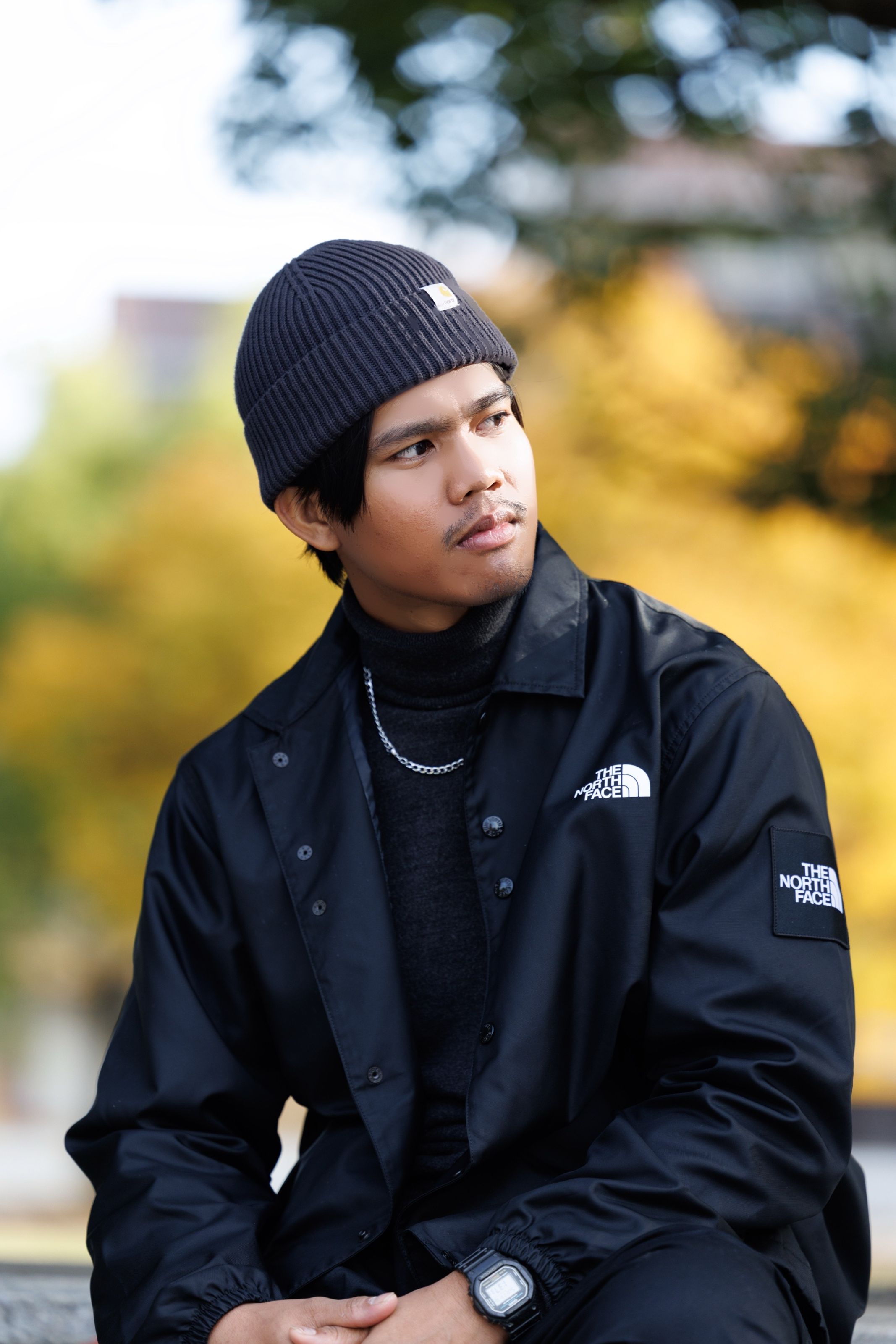 Gazing into the distance in an autumn park